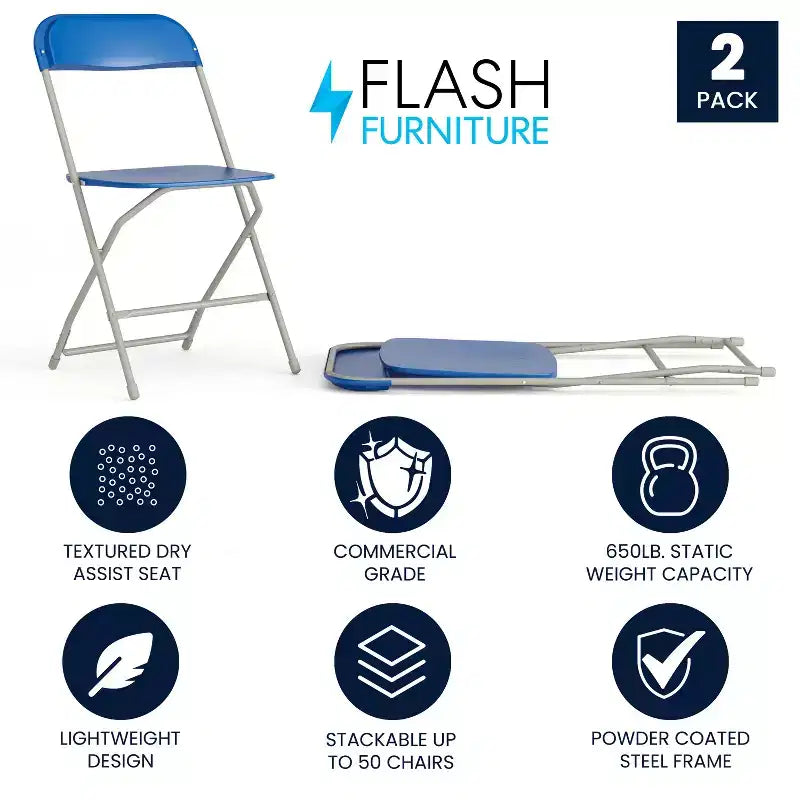 Chaise pliante en plastique de la série Hercules de Flash Furniture – Lot de 2 Capacité de poids de 295 kg