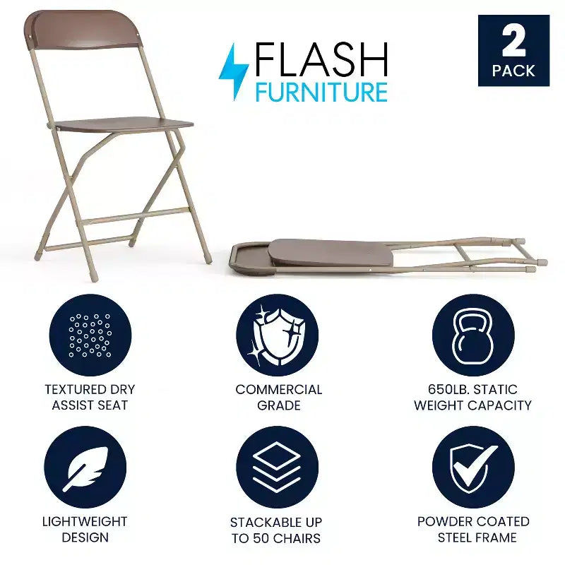 Chaise pliante en plastique de la série Hercules de Flash Furniture – Lot de 2 Capacité de poids de 295 kg