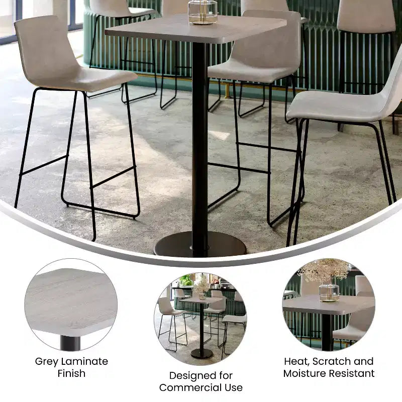 Plateau de table rectangulaire stratifié Flash Furniture 24'' x 30'' avec pied de table rond de 18'' de hauteur bar