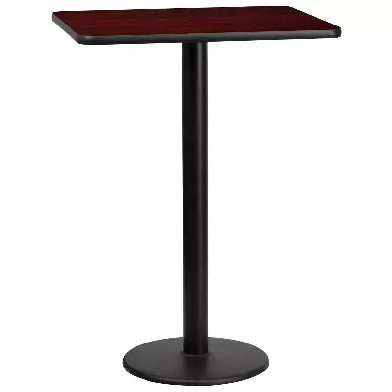 Plateau de table rectangulaire stratifié Flash Furniture 24'' x 30'' avec pied de table rond de 18'' de hauteur bar