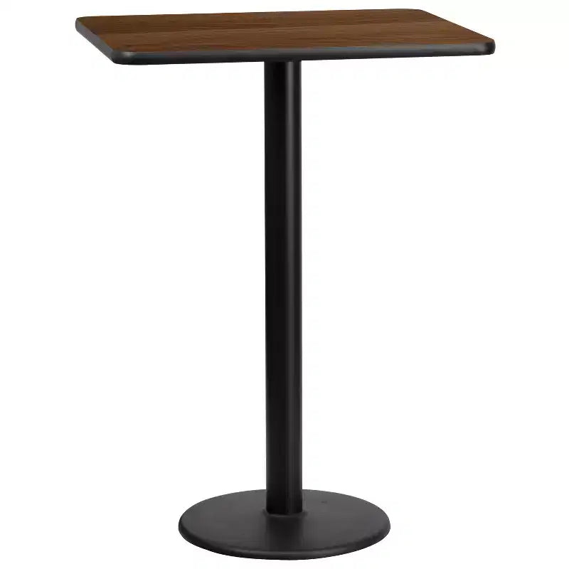 Plateau de table rectangulaire stratifié Flash Furniture 24'' x 30'' avec pied de table rond de 18'' de hauteur bar