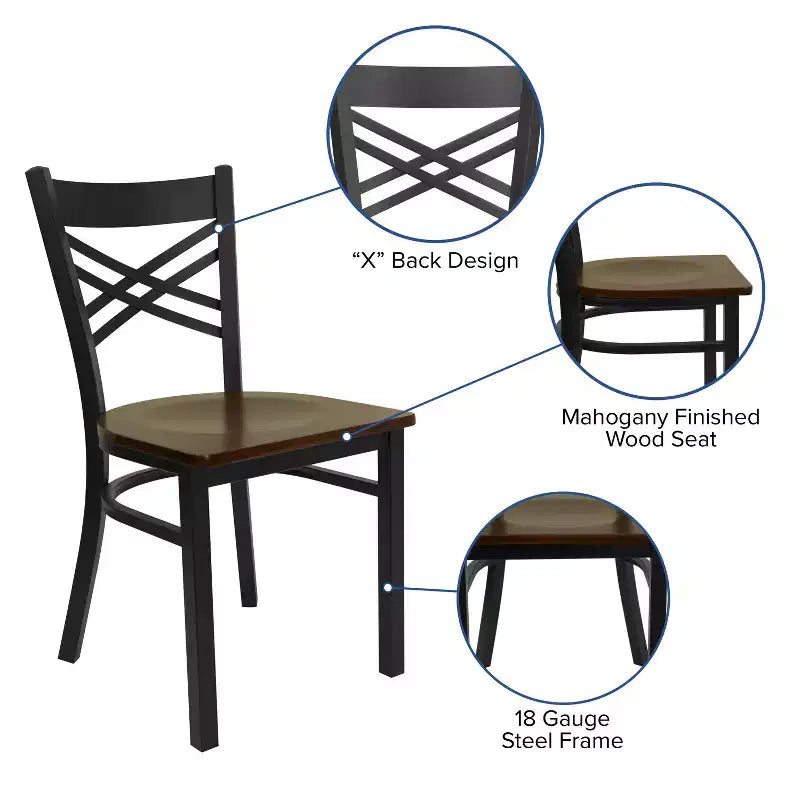 Chaise de restaurant en métal noir à dossier en « X » Flash Furniture