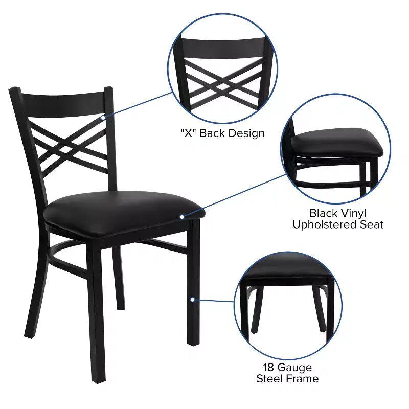 Chaise de restaurant en métal noir à dossier en « X » Flash Furniture