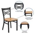 Chaise de restaurant en métal noir à dossier en « X » Flash Furniture