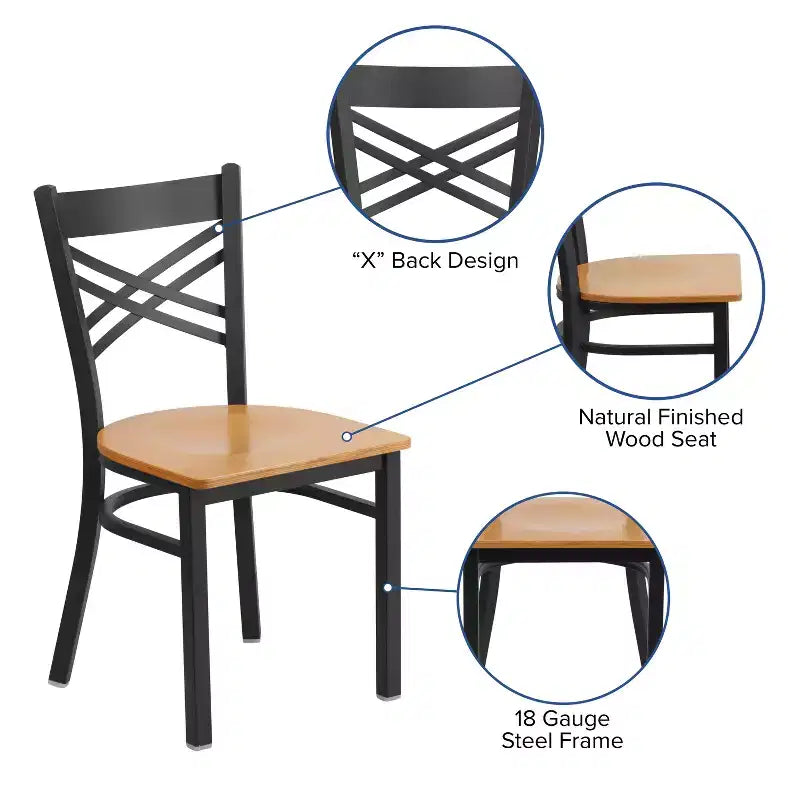 Chaise de restaurant en métal noir à dossier en « X » Flash Furniture