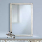 Possini Euro Design Metzeo Miroir mural de courtoisie rectangulaire moderne en verre biseauté, cadre en métal nickel brossé, 84 cm de large, pour salle de bain, chambre à coucher, entrée
