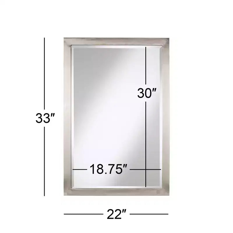 Possini Euro Design Metzeo Miroir mural de courtoisie rectangulaire moderne en verre biseauté, cadre en métal nickel brossé, 84 cm de large, pour salle de bain, chambre à coucher, entrée