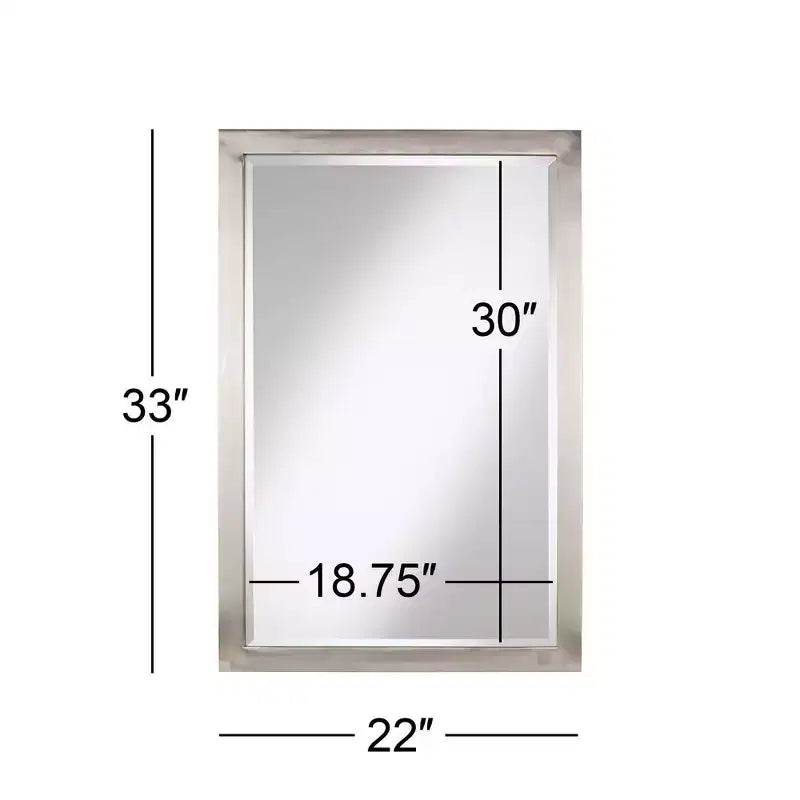 Possini Euro Design Metzeo Miroir mural de courtoisie rectangulaire moderne en verre biseauté, cadre en métal nickel brossé, 84 cm de large, pour salle de bain, chambre à coucher, entrée