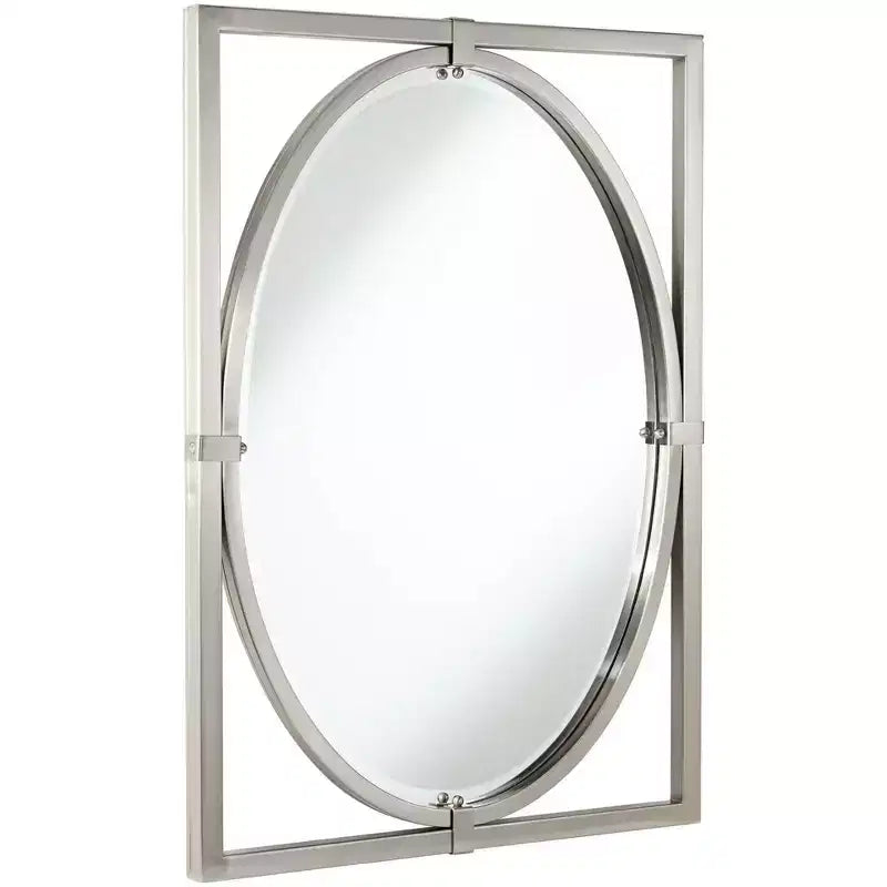 Miroir mural de courtoisie rectangulaire Uttermost Akita, biseauté moderne, cadre en métal nickel brossé, 61 cm de large pour salle de bain, chambre, salon, entrée, bureau