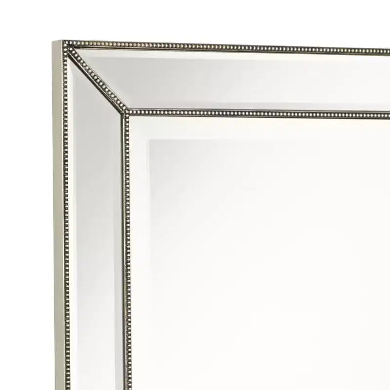 Miroir mural de courtoisie rectangulaire Uttermost Roseau moderne, biseauté, argent, étain, avec cadre perlé, 24 pouces de large, pour salle de bain, chambre, salon, entrée de maison