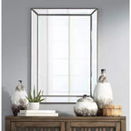 Miroir mural de courtoisie rectangulaire Uttermost Roseau moderne, biseauté, argent, étain, avec cadre perlé, 24 pouces de large, pour salle de bain, chambre, salon, entrée de maison