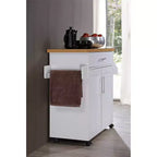 Hodedah Import Îlot de cuisine portable avec roulettes verrouillables, armoire à étagères, tiroir, porte-épices et porte-serviettes, multicolore