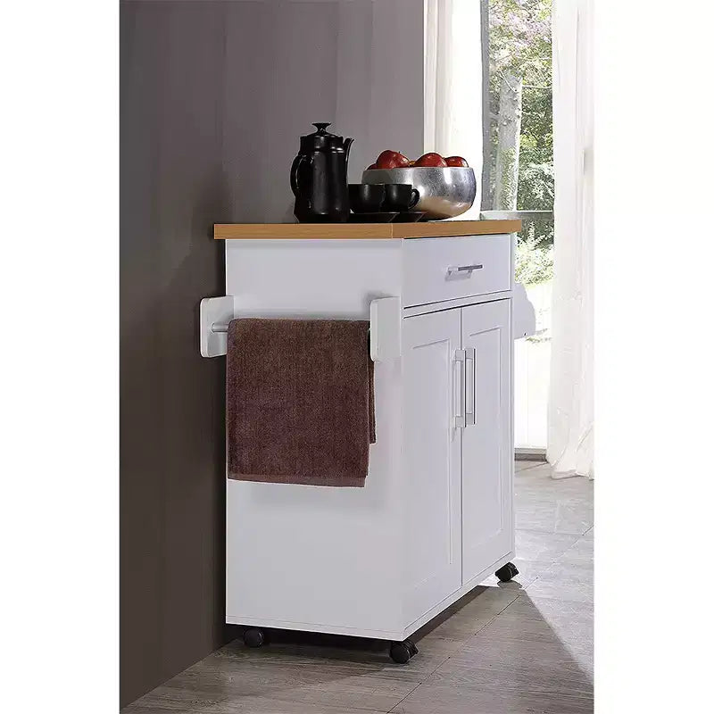 Hodedah Import Îlot de cuisine portable avec roulettes verrouillables, armoire à étagères, tiroir, porte-épices et porte-serviettes, multicolore