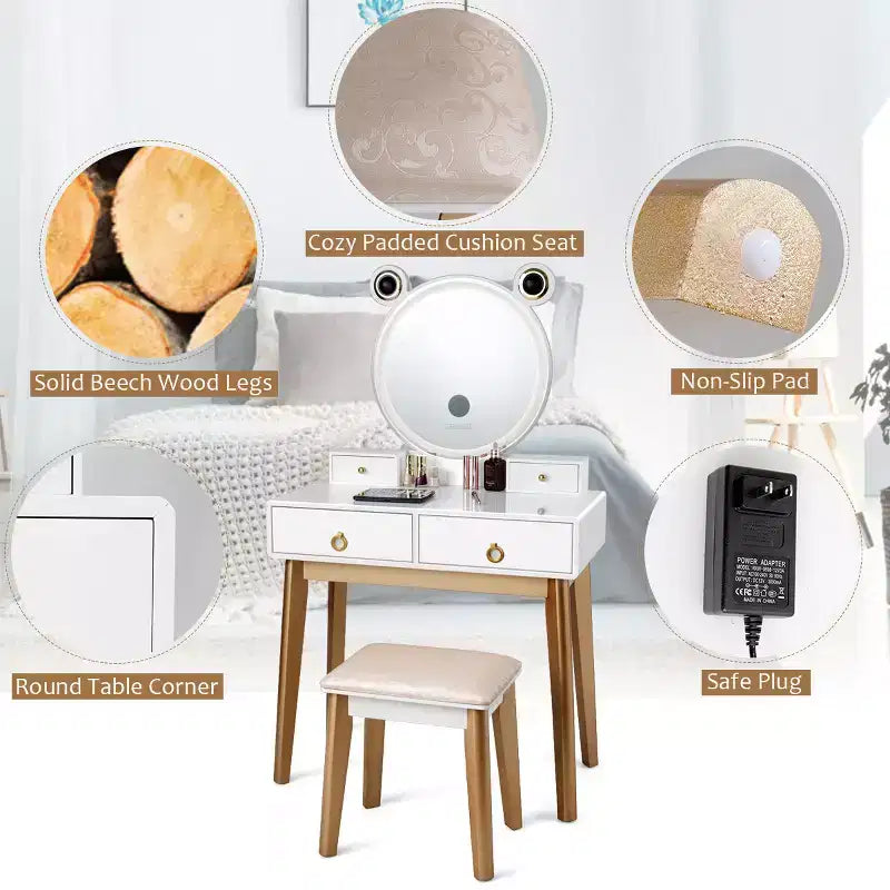 Costway Coiffeuse avec Miroir Tactile Dimmable