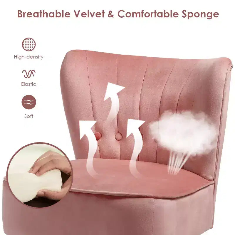 Costway Fauteuil d'appoint sans accoudoirs en velours capitonné pour salon, canapé simple rembourré BleuVertRose