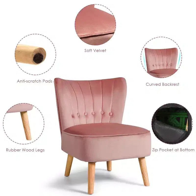 Costway Fauteuil d'appoint sans accoudoirs en velours capitonné pour salon, canapé simple rembourré BleuVertRose