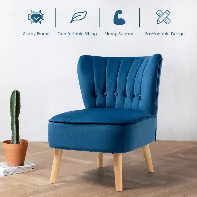 Costway Fauteuil d'appoint sans accoudoirs en velours capitonné pour salon, canapé simple rembourré BleuVertRose