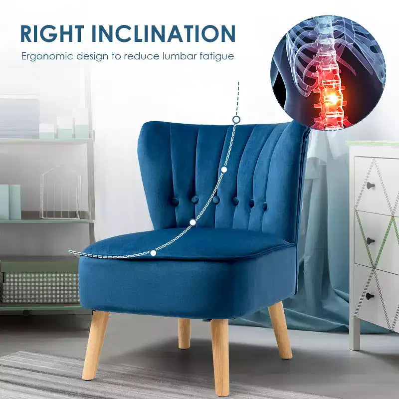 Costway Fauteuil d'appoint sans accoudoirs en velours capitonné pour salon, canapé simple rembourré BleuVertRose