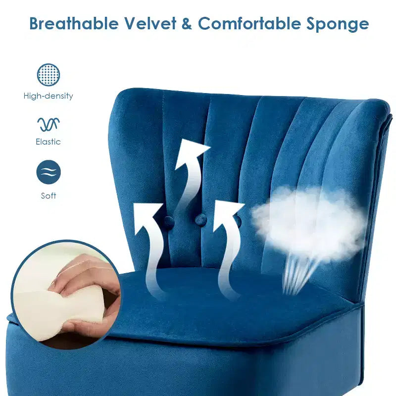 Costway Fauteuil d'appoint sans accoudoirs en velours capitonné pour salon, canapé simple rembourré BleuVertRose