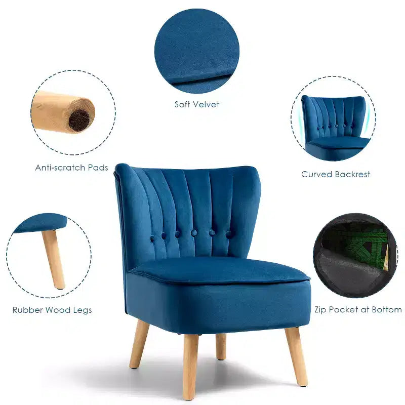 Costway Fauteuil d'appoint sans accoudoirs en velours capitonné pour salon, canapé simple rembourré BleuVertRose