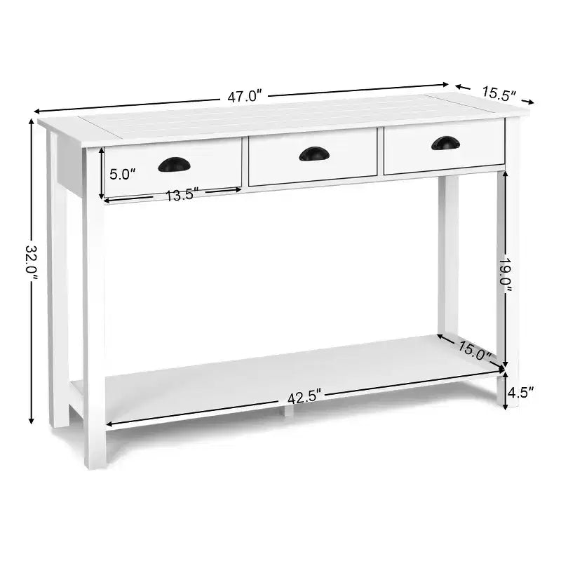 Costway Table Console 47'' Table d'Appoint Bureau d'Appoint Table d'Accent Tiroirs Étagère Entrée Blanc