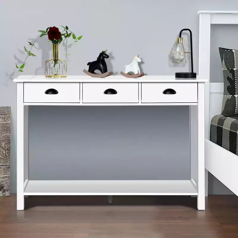 Costway Table Console 47'' Table d'Appoint Bureau d'Appoint Table d'Accent Tiroirs Étagère Entrée Blanc
