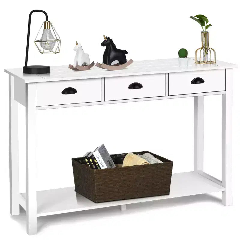 Costway Table Console 47'' Table d'Appoint Bureau d'Appoint Table d'Accent Tiroirs Étagère Entrée Blanc