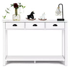 Costway Table Console 47'' Table d'Appoint Bureau d'Appoint Table d'Accent Tiroirs Étagère Entrée Blanc