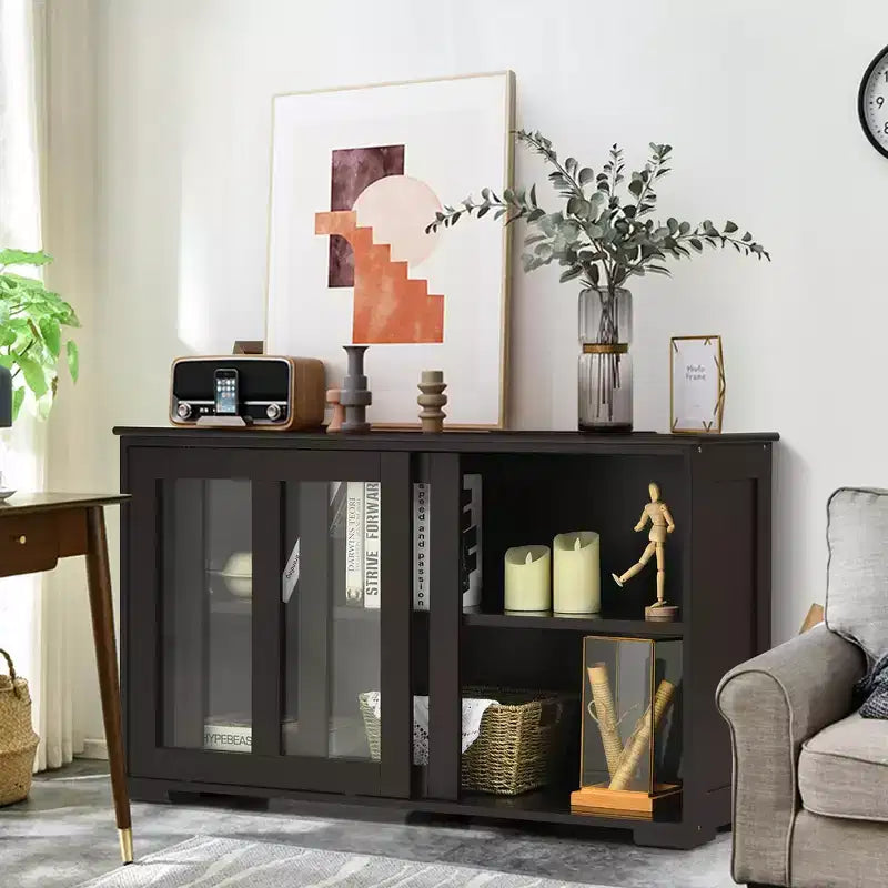 Meuble de rangement de cuisine Costway, buffet avec porte coulissante