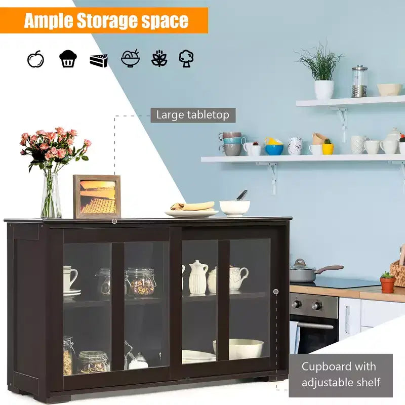 Meuble de rangement de cuisine Costway, buffet avec porte coulissante