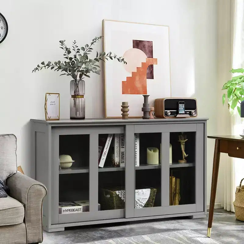 Meuble de rangement de cuisine Costway, buffet avec porte coulissante