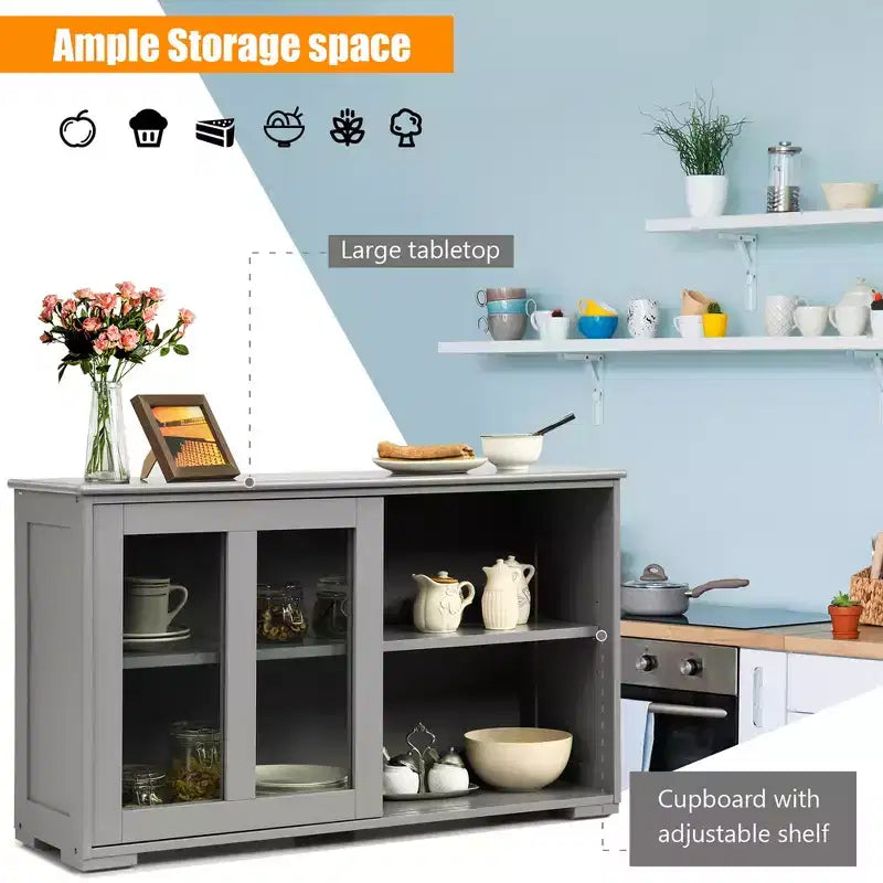 Meuble de rangement de cuisine Costway, buffet avec porte coulissante
