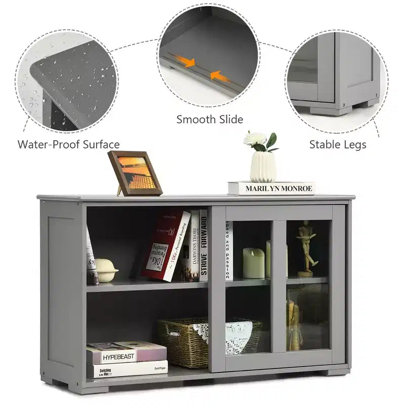 Meuble de rangement de cuisine Costway, buffet avec porte coulissante