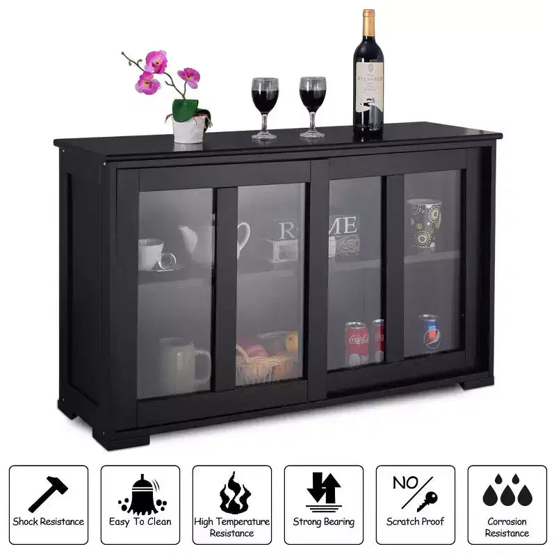 Meuble de rangement de cuisine Costway, buffet avec porte coulissante