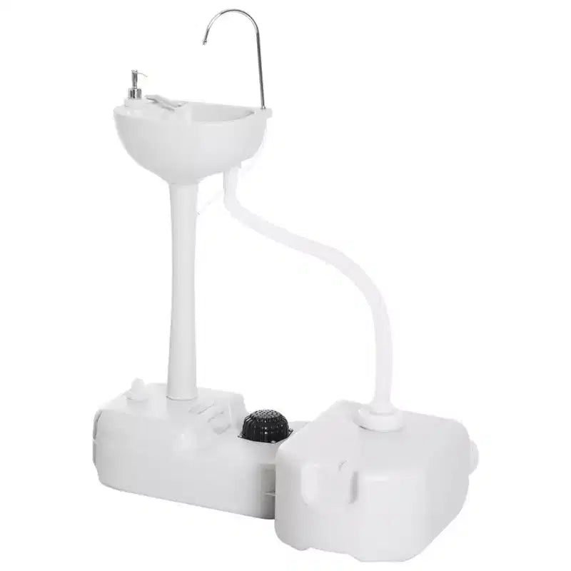 kleankin Lavabo portable de camping, station de lavage des mains avec réservoir de 17 litres, réservoir de récupération de 24 litres et distributeur de savon pour camping-car, extérieur, intérieur, en PEHD, blanc