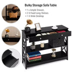 Costway Table Console Tiroirs Étagères Table d'Appoint Canapé Entrée Couloir Noir/Blanc