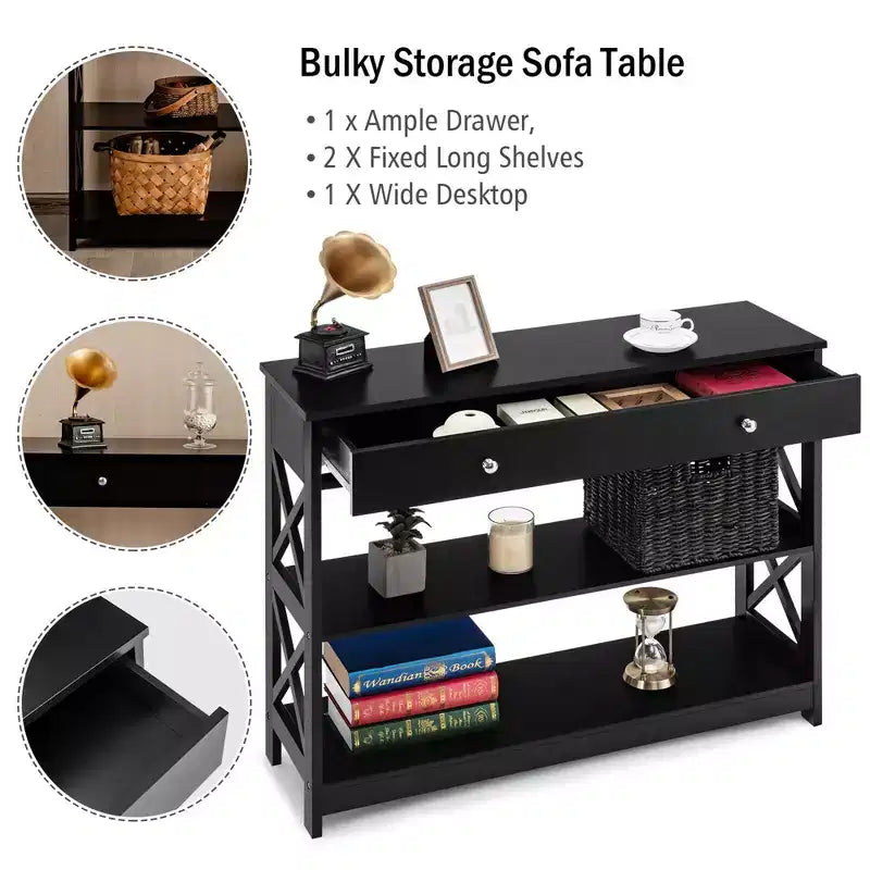 Costway Table Console Tiroirs Étagères Table d'Appoint Canapé Entrée Couloir Noir/Blanc