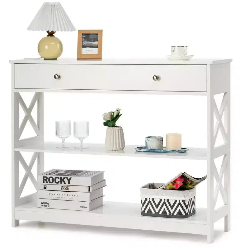 Costway Table Console Tiroirs Étagères Table d'Appoint Canapé Entrée Couloir Noir/Blanc