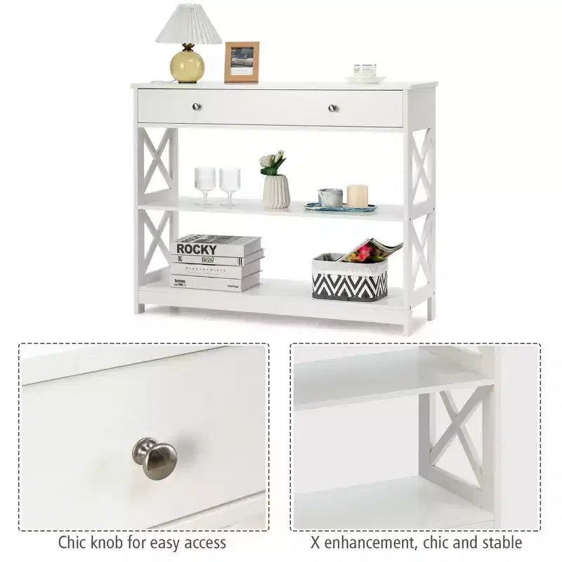 Costway Table Console Tiroirs Étagères Table d'Appoint Canapé Entrée Couloir Noir/Blanc