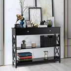 Costway Table Console Tiroirs Étagères Table d'Appoint Canapé Entrée Couloir Noir/Blanc