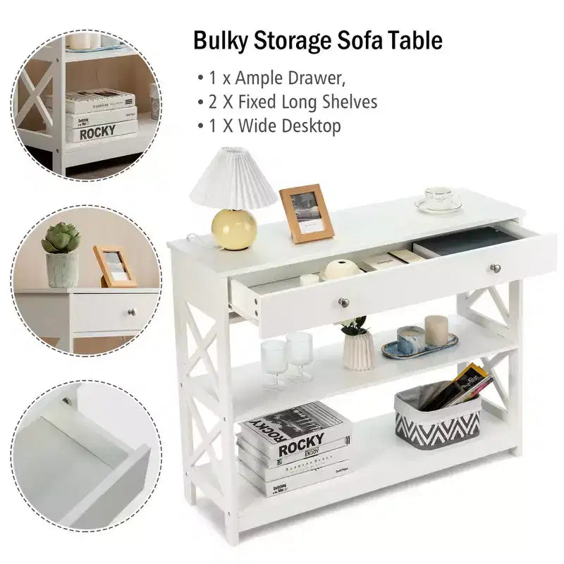 Costway Table Console Tiroirs Étagères Table d'Appoint Canapé Entrée Couloir Noir/Blanc