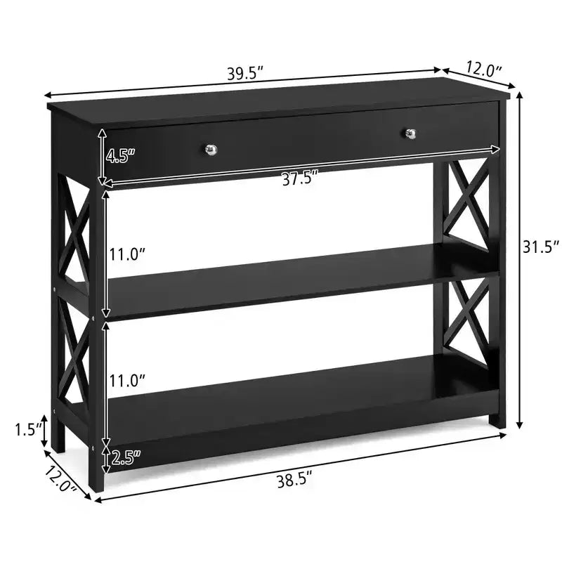 Costway Table Console Tiroirs Étagères Table d'Appoint Canapé Entrée Couloir Noir/Blanc
