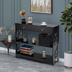 Costway Table Console Tiroirs Étagères Table d'Appoint Canapé Entrée Couloir Noir/Blanc