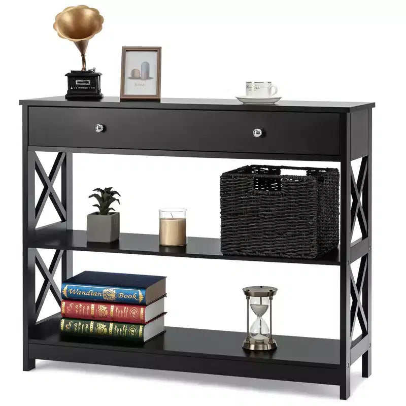 Costway Table Console Tiroirs Étagères Table d'Appoint Canapé Entrée Couloir Noir/Blanc
