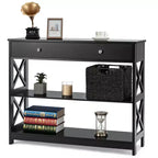 Costway Table Console Tiroirs Étagères Table d'Appoint Canapé Entrée Couloir Noir/Blanc