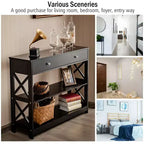 Costway Table Console Tiroirs Étagères Table d'Appoint Canapé Entrée Couloir Noir/Blanc