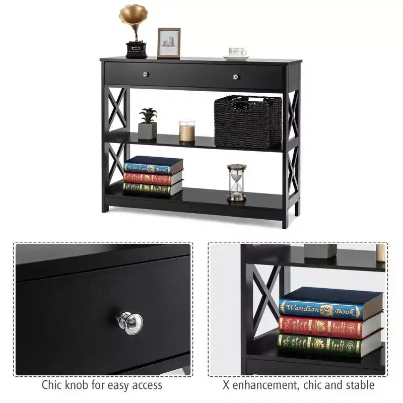 Costway Table Console Tiroirs Étagères Table d'Appoint Canapé Entrée Couloir Noir/Blanc