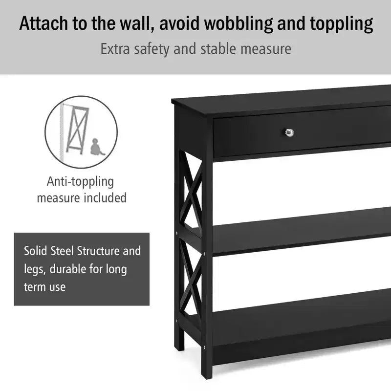 Costway Table Console Tiroirs Étagères Table d'Appoint Canapé Entrée Couloir Noir/Blanc