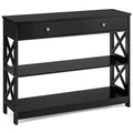 Costway Console Table Drawer Shelves Sofa Accent Table Entryway Hallway Black/White