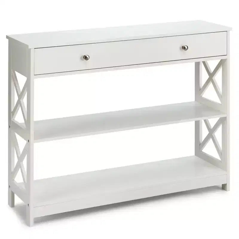 Costway Table Console Tiroirs Étagères Table d'Appoint Canapé Entrée Couloir Noir/Blanc